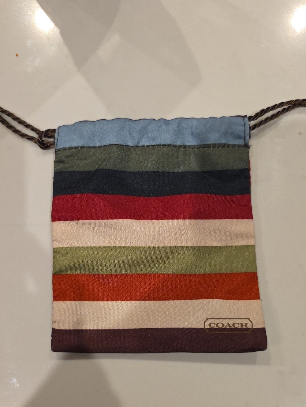 Coach Sateen Legacy Striped Drawstring Pouch 4.5×5 Inches